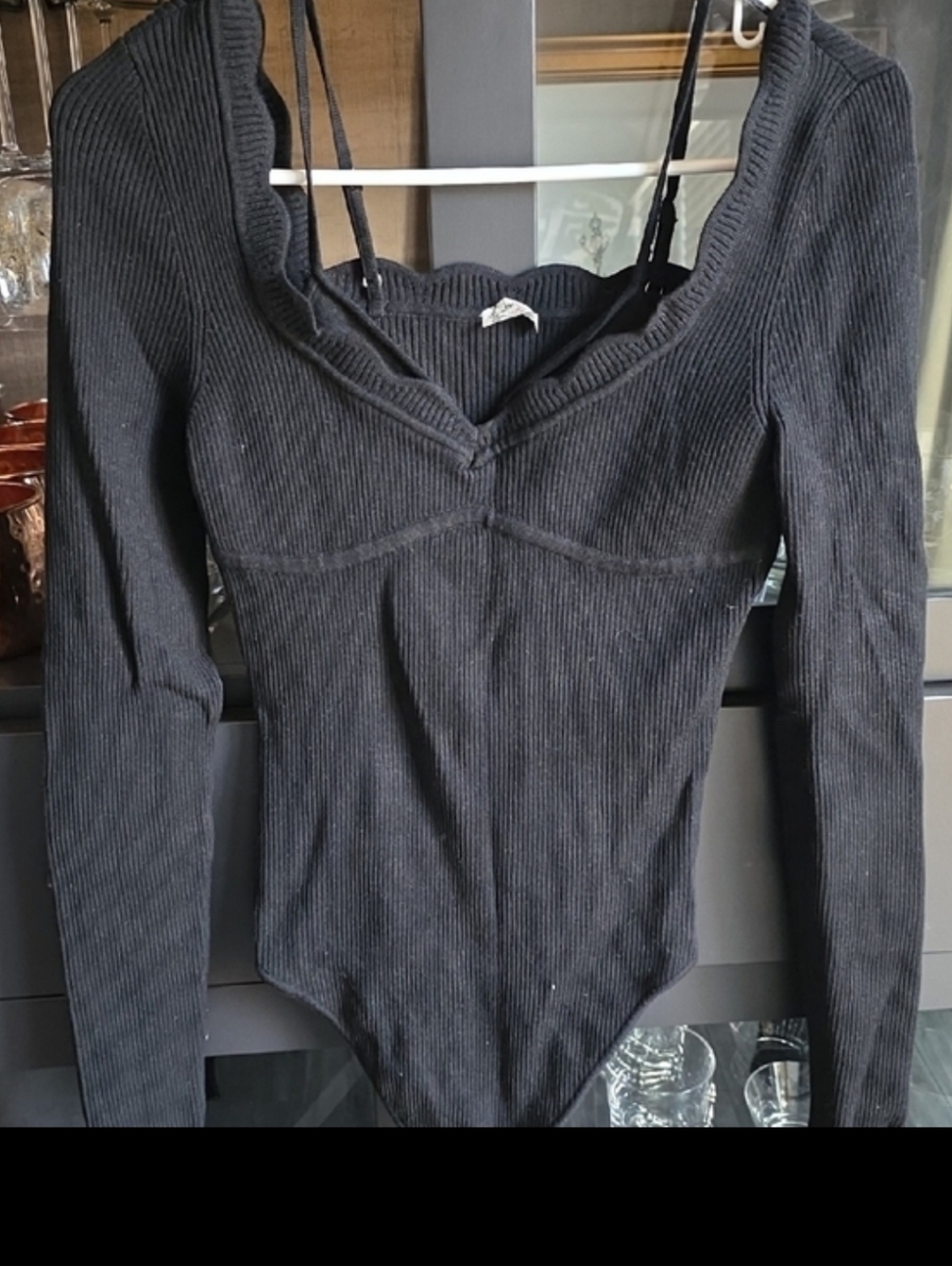 "It Girl" Black Ribbed Long Sleeve Bodysuit - Picture 3 of 3